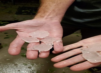 closeup of hands holding pieces of hail